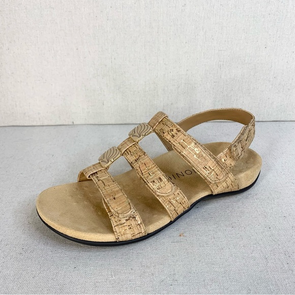 Vionic - Amber Adjustable Strap Cork/Leather Neutral Beachy Sandal - Size 7 - Picture 1 of 13